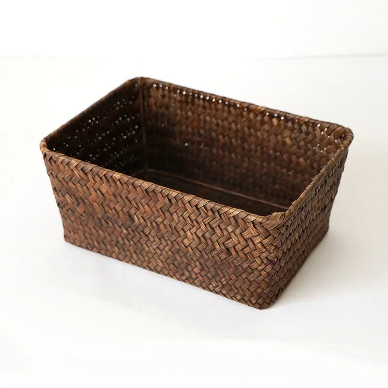 Natural straw desk storage box organiser for pens and cosmetics in brown colour
