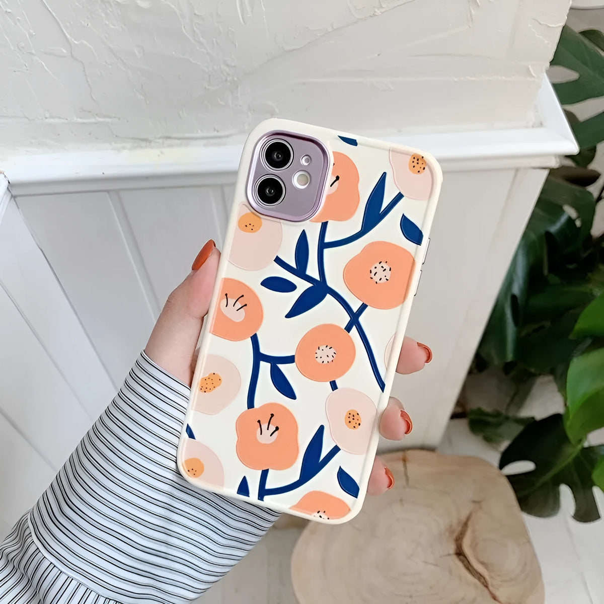 Yellow flower anti-drop iPhone case with electroplated lens, TPU back cover for Apple iPhone models