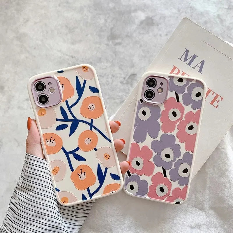 Yellow flower anti-drop iPhone case with electroplated lens, TPU back cover for Apple iPhone models