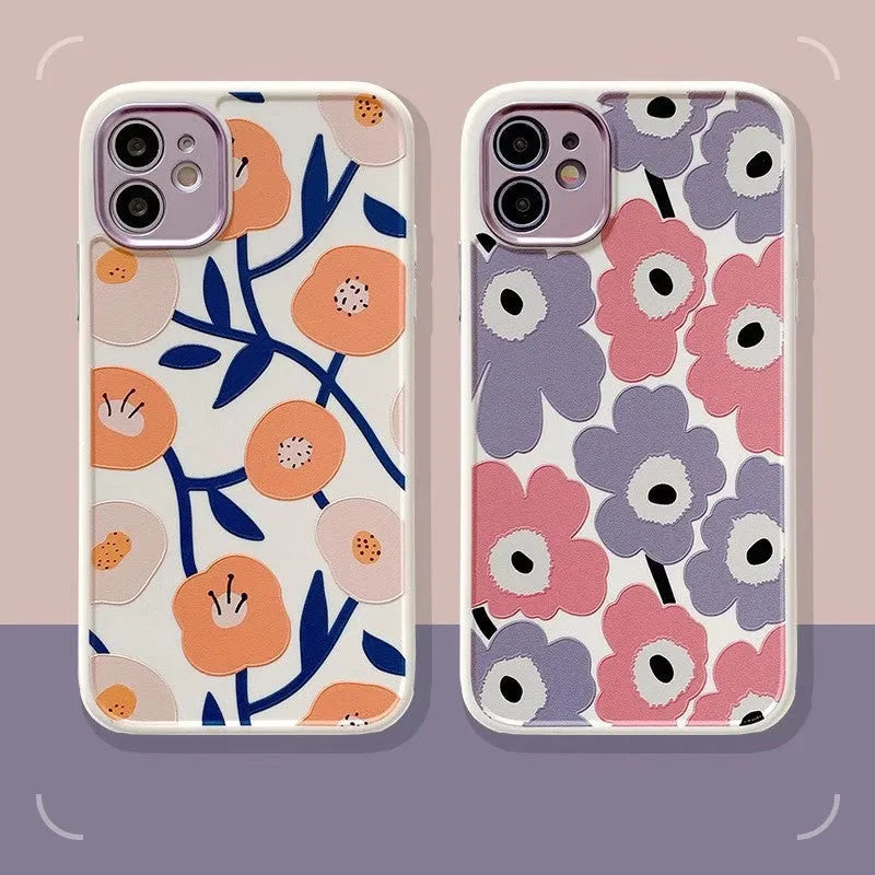 Yellow flower anti-drop iPhone case with electroplated lens, TPU back cover for Apple iPhone models