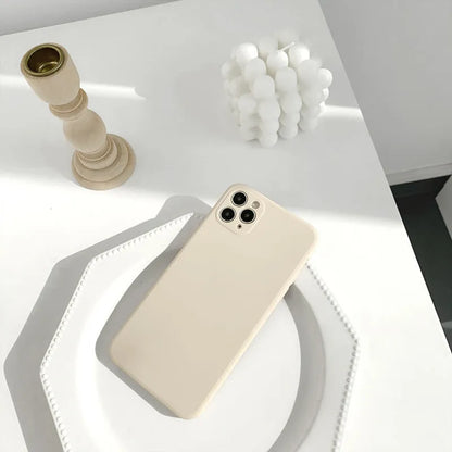 Solid colour silicone iPhone case in straight edge powder, slate blue and antique white options