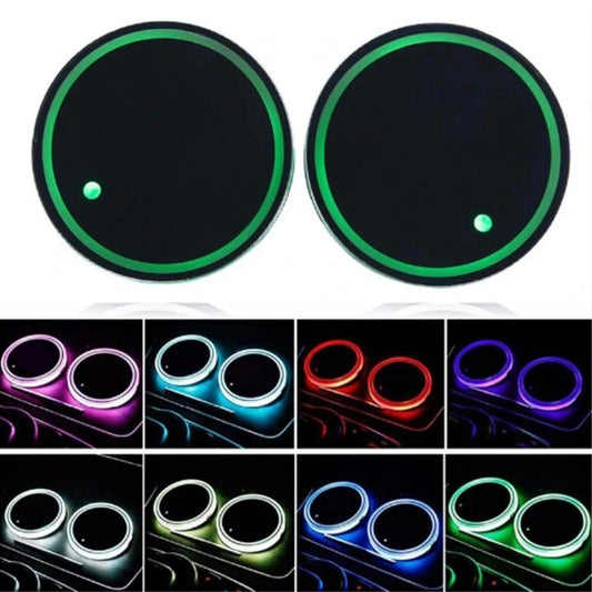 Car LED Luminous Water Cup Non-slip Mat with solar charging and 7-colour display
