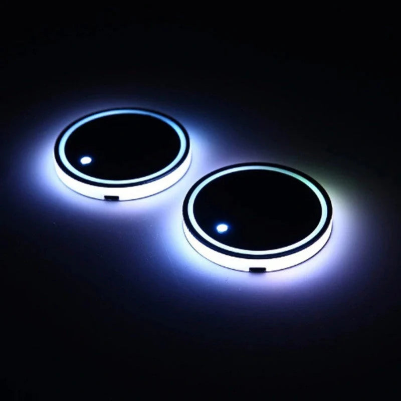 Car LED Luminous Water Cup Non-slip Mat with solar charging and 7-colour display