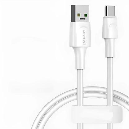 Baseus black and white Micro USB fast charge cables shown in 1 metre and 2 metre lengths.