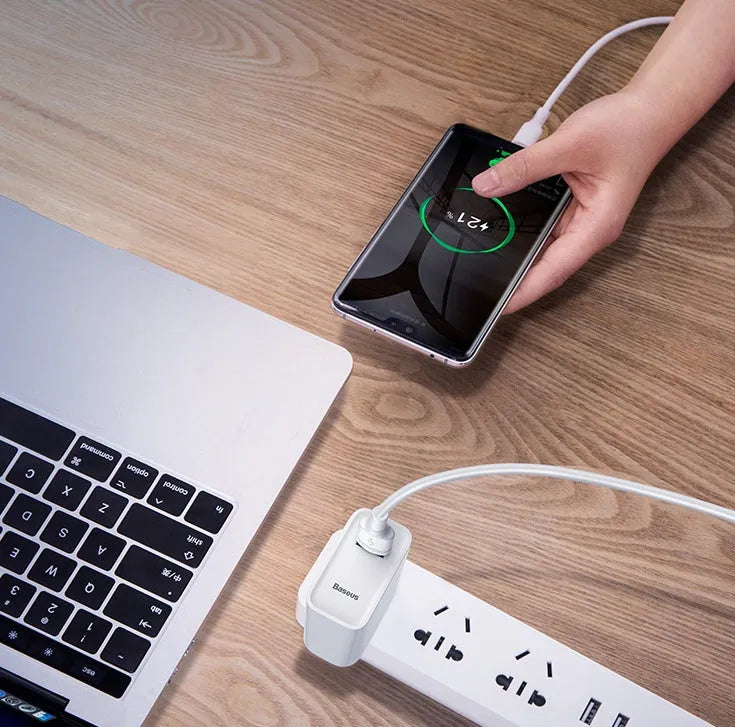 Baseus black and white Micro USB fast charge cables shown in 1 metre and 2 metre lengths.