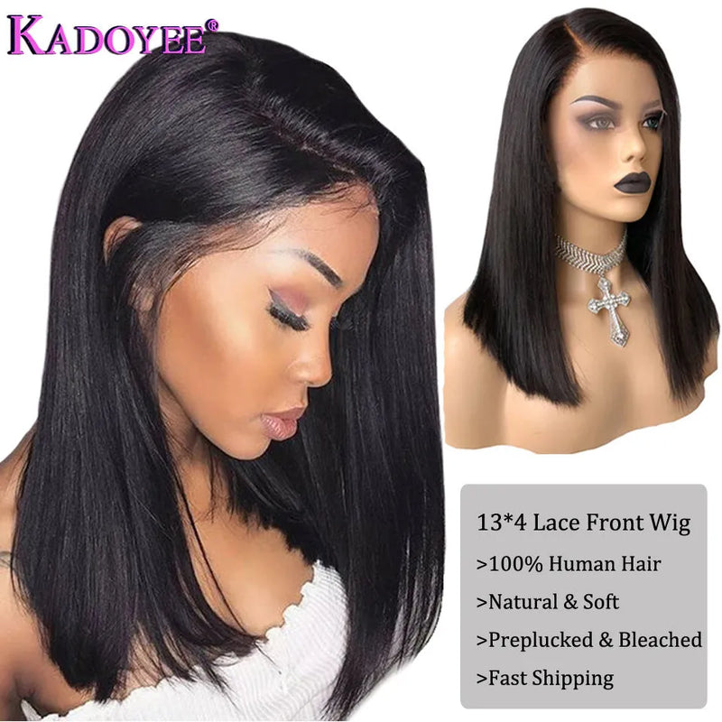 Human Hair Wig Front Lace Real Hair Wig for Women Medium and Long Half Hand Woven 13x4 Lace 150% Density 8 10 12 Inch Can Be Dyed Hot Any Skin Tone