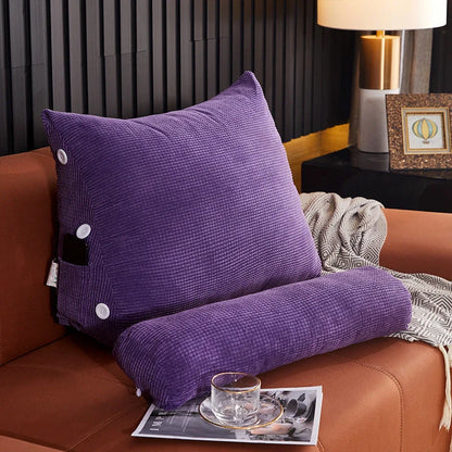 Plush lumbar cushion with adjustable headrest for comfortable back support on sofa or bed