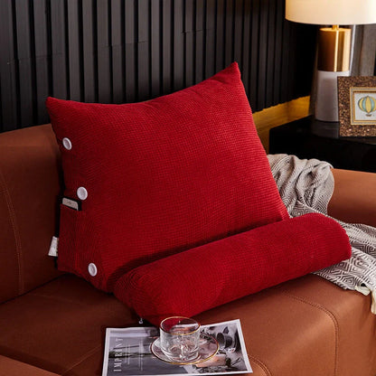 Plush lumbar cushion with adjustable headrest for comfortable back support on sofa or bed