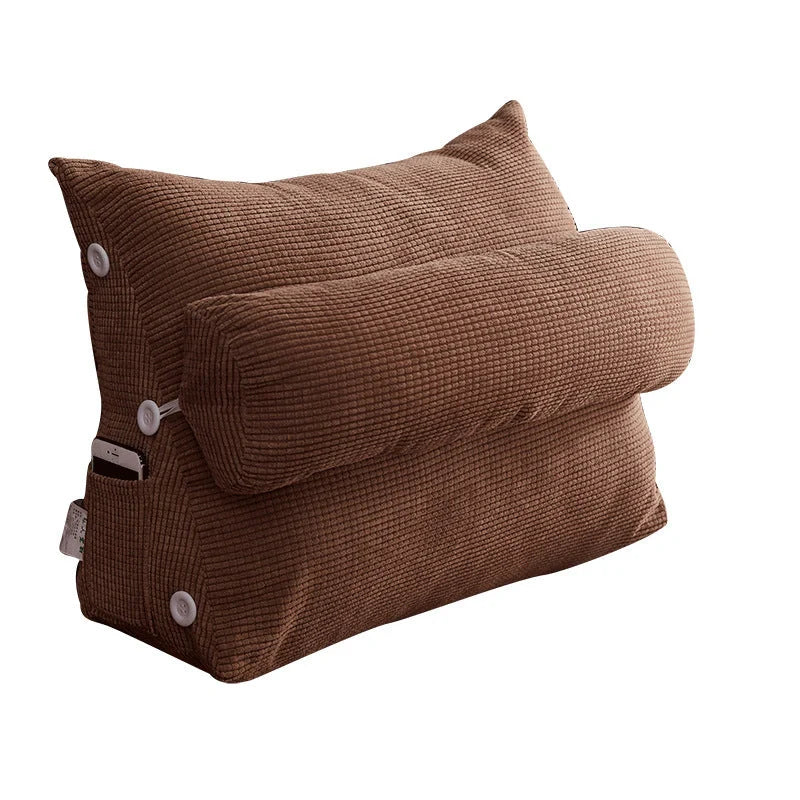 Plush lumbar cushion with adjustable headrest for comfortable back support on sofa or bed