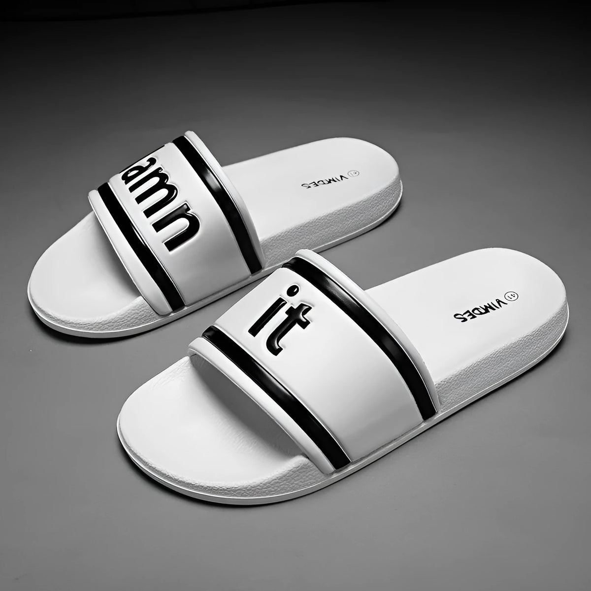 Men's black or white PVC flip-flop beach shoes with breathable slip-on design, sizes 39-44