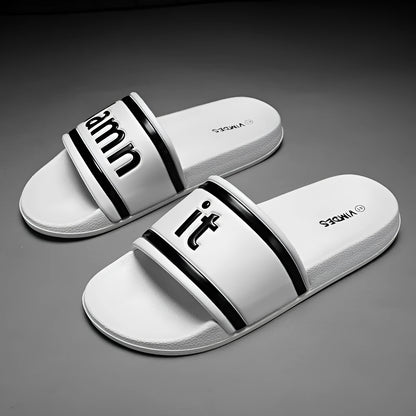 Men's black or white PVC flip-flop beach shoes with breathable slip-on design, sizes 39-44