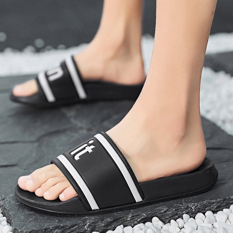 Large Size Men's PVC Flip-Flop Beach Shoes for Outdoors Breathable Slip-On Sandals in Black or White Sizes 39 to 44