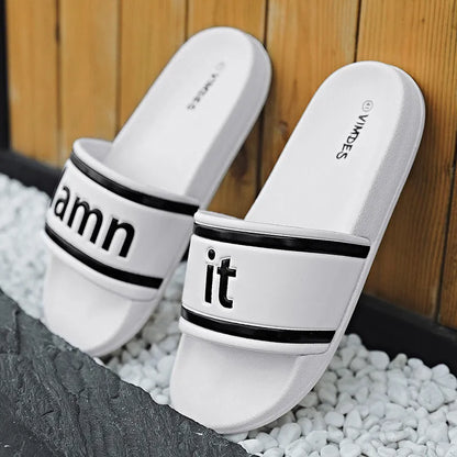 Men's black or white PVC flip-flop beach shoes with breathable slip-on design, sizes 39-44