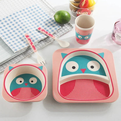Stylish bamboo fibre children's tableware set with playful animal designs