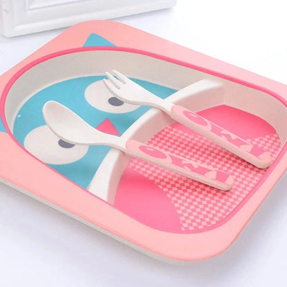 Stylish bamboo fibre children's tableware set with playful animal designs