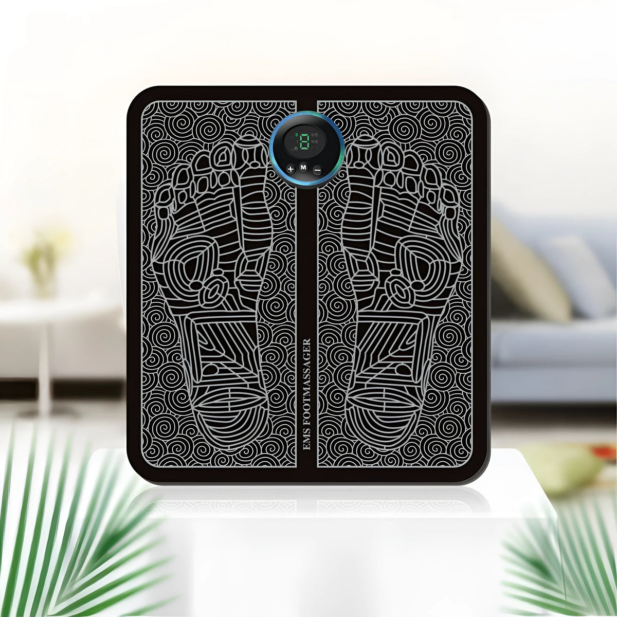 EMS foot massage pad with PU sponge surface, silver ion circuit printing, and separate rechargeable main engine
