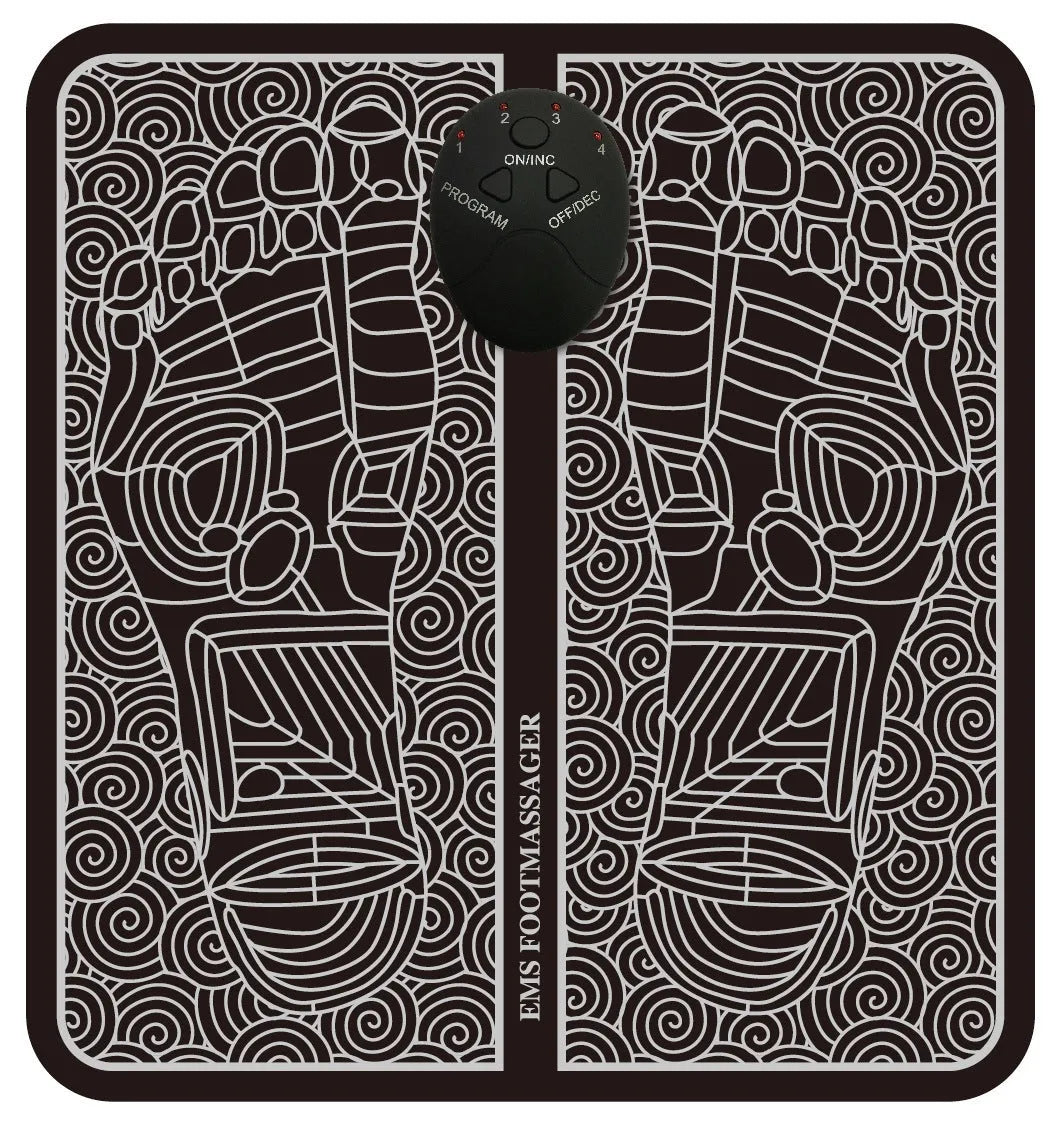 EMS foot massage pad with PU sponge surface, silver ion circuit printing, and separate rechargeable main engine