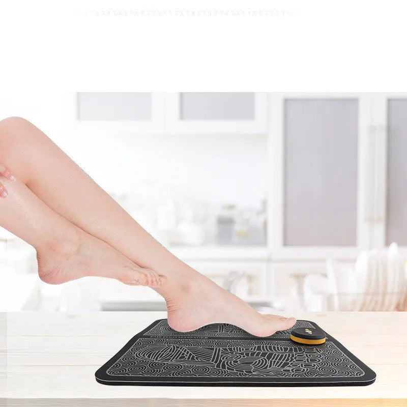 EMS foot massage pad with PU sponge surface, silver ion circuit printing, and separate rechargeable main engine