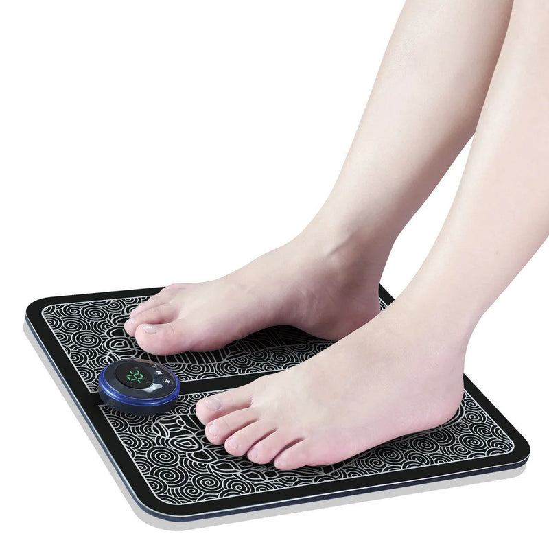 EMS Foot Massage Pad USB Rechargeable Foot Reflexology Device Pulse Sole Physiotherapy Machine with Heat Conduction Silver Ion Circuit Printing for Fitness Health Massage