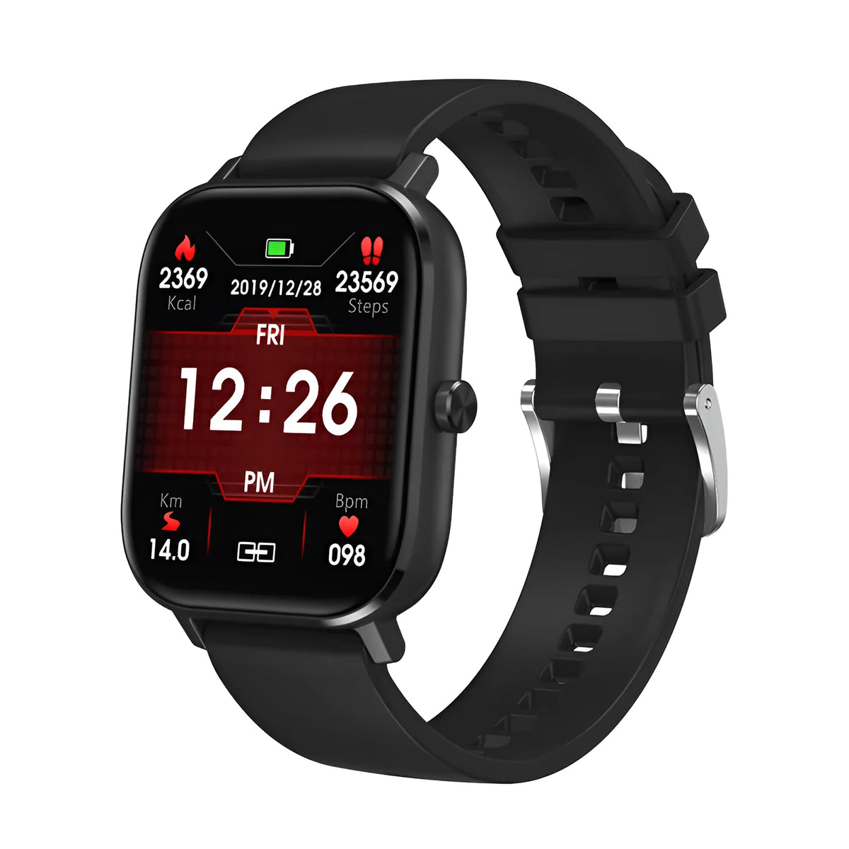 DT35 black smart watch with colour screen and silicone wristband showing Bluetooth calling interface