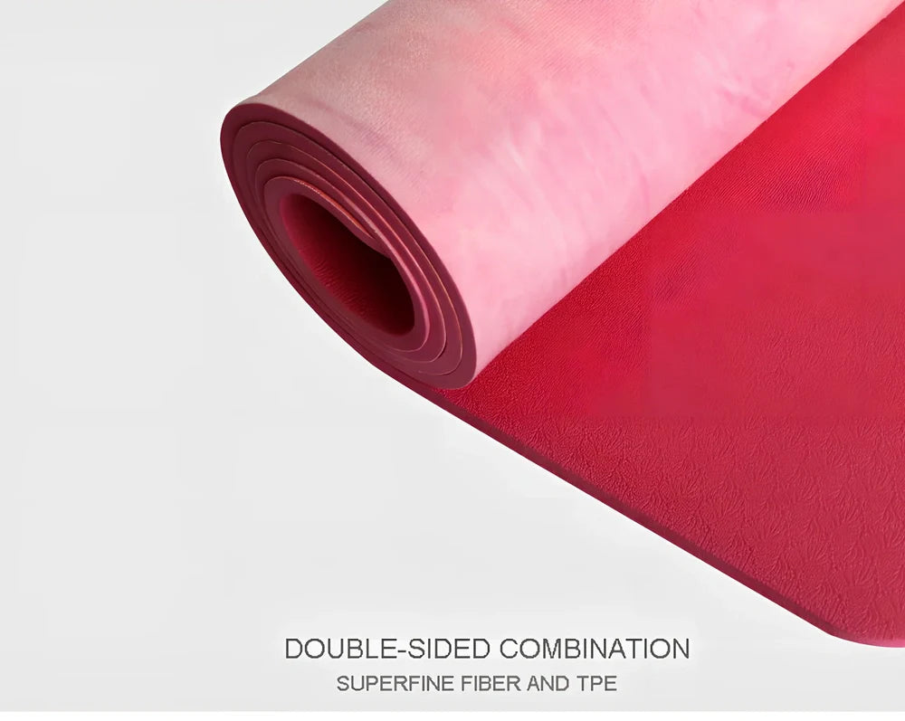 TPE yoga mat with tie-dyed pattern in purple or pink, 5mm thick with sublimation transfer design