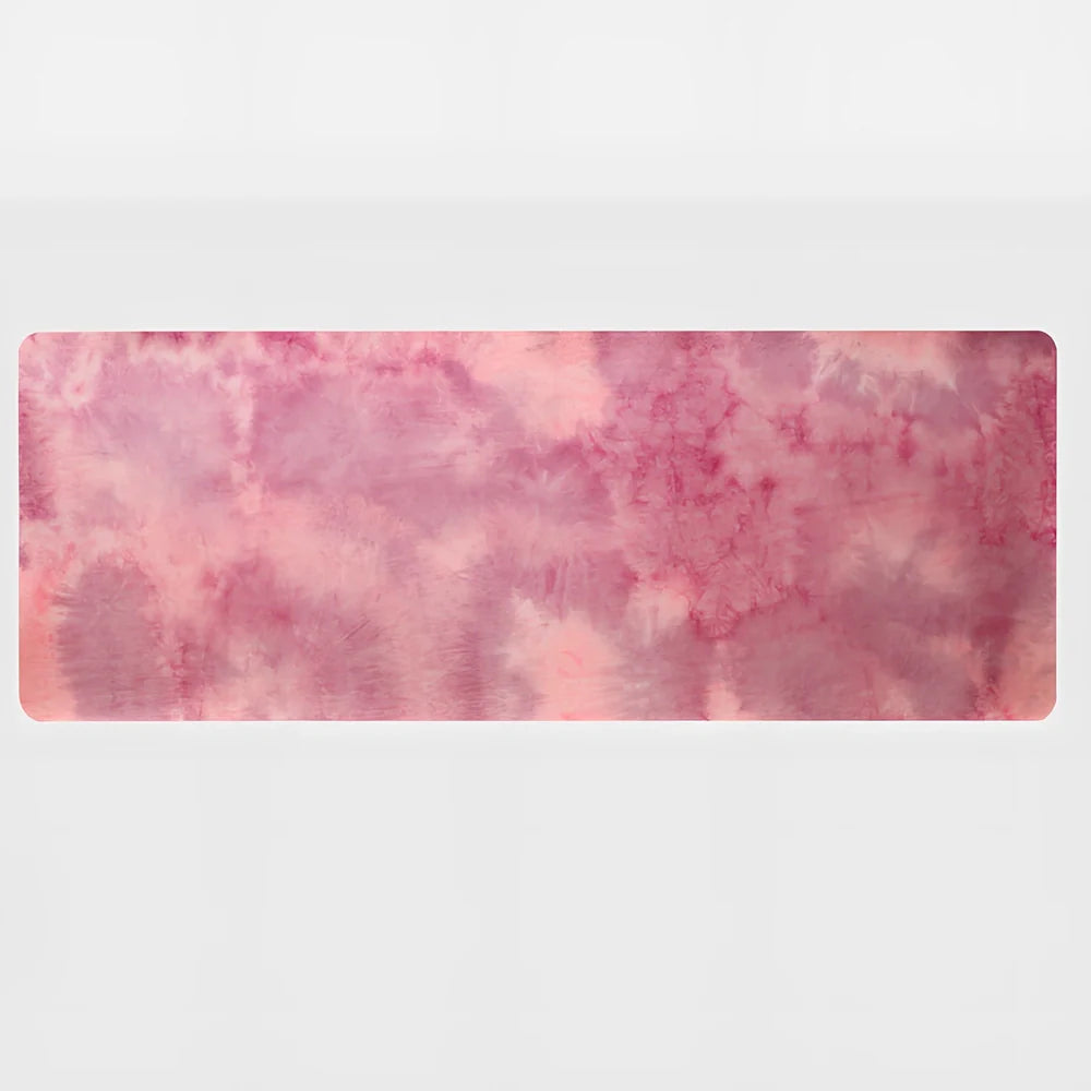 TPE yoga mat with tie-dyed pattern in purple or pink, 5mm thick with sublimation transfer design