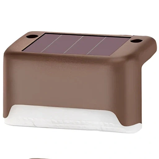 Coffee-coloured solar step light with solar panel, dimensions 78x45x42mm