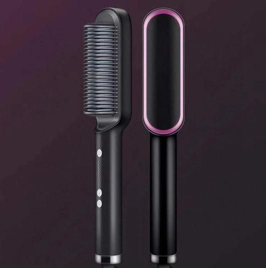 Red 2-in-1 hair straightener and hot comb with tourmaline ceramic plates and digital temperature display