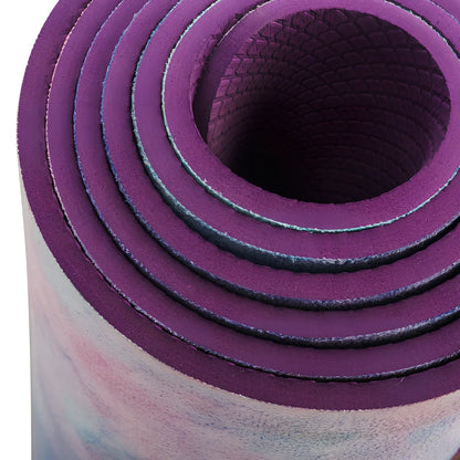 TPE yoga mat with tie-dyed pattern in purple or pink, 5mm thick with sublimation transfer design