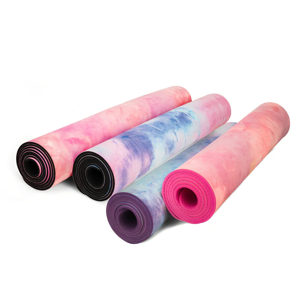 TPE yoga mat with tie-dyed pattern in purple or pink, 5mm thick with sublimation transfer design