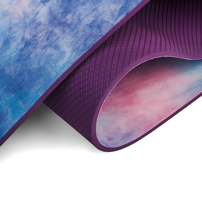 TPE yoga mat with tie-dyed pattern in purple or pink, 5mm thick with sublimation transfer design