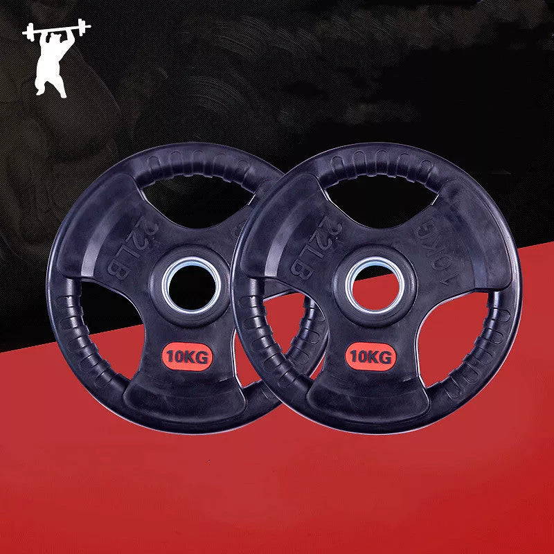 Three-hole rubber bag for gym weightlifting barbell, cast iron construction with rubber coating