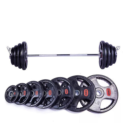 Three-hole rubber bag for gym weightlifting barbell, cast iron construction with rubber coating