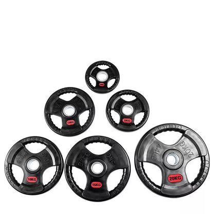 Three-hole rubber bag for gym weightlifting barbell, cast iron construction with rubber coating