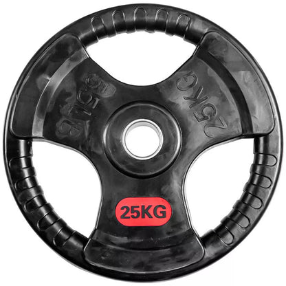 Three-hole rubber bag for gym weightlifting barbell, cast iron construction with rubber coating