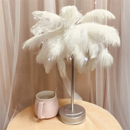 Elegant feather table lamp with remote control and LED lighting