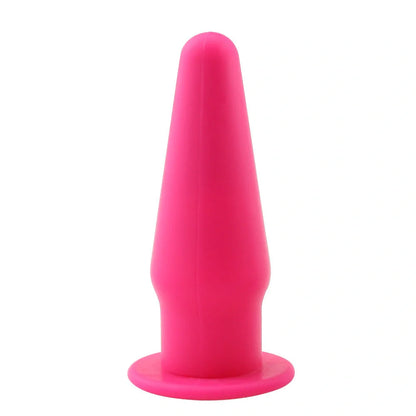 Premium silicone vibrating anal plug for G-spot stimulation in rose red, black, or purple.