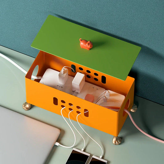 Creative Cartoon Big Feet Power Socket Data Cable Wire Storage Box in orange and grass green