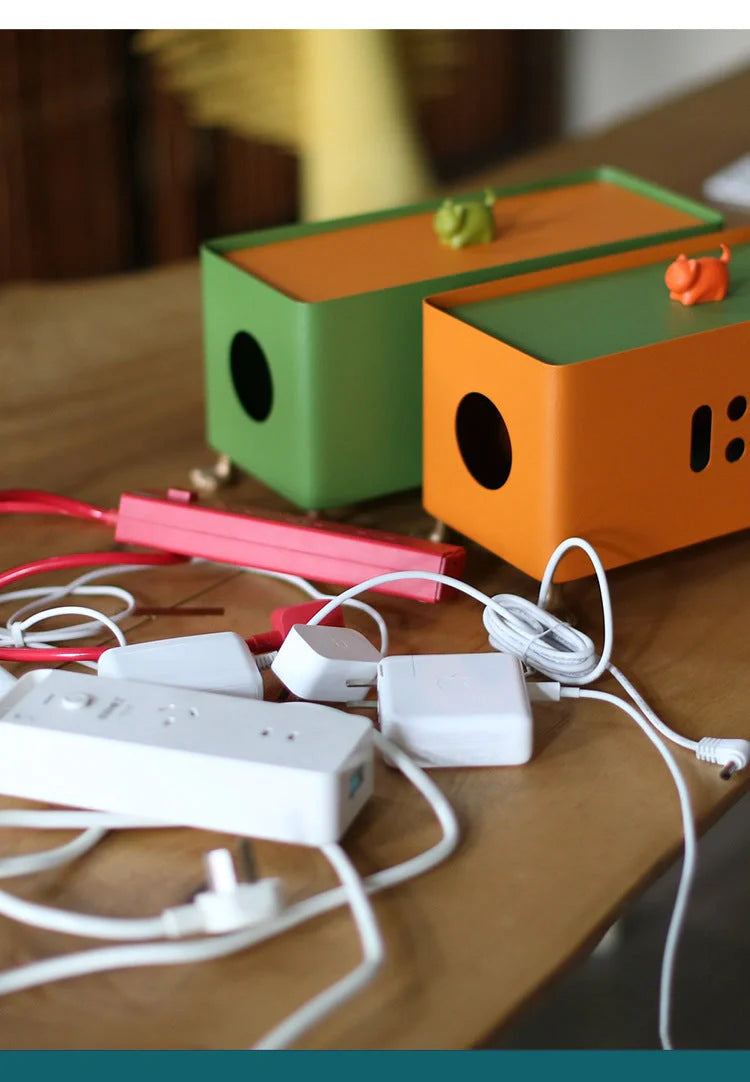Creative Cartoon Big Feet Power Socket Data Cable Wire Storage Box in orange and grass green