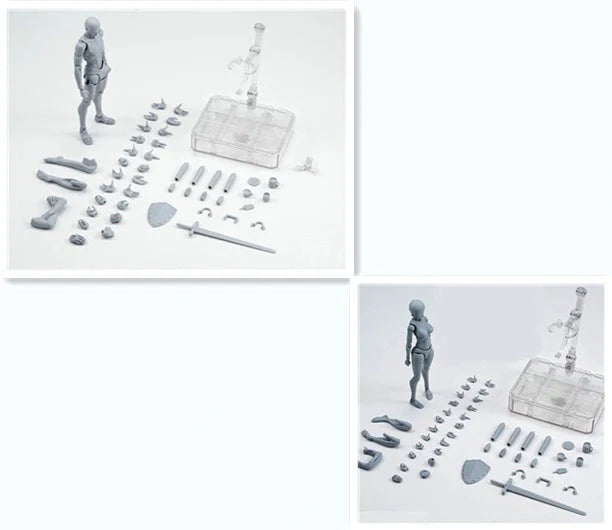 Articulated artist mannequin kit with interchangeable hands and accessories