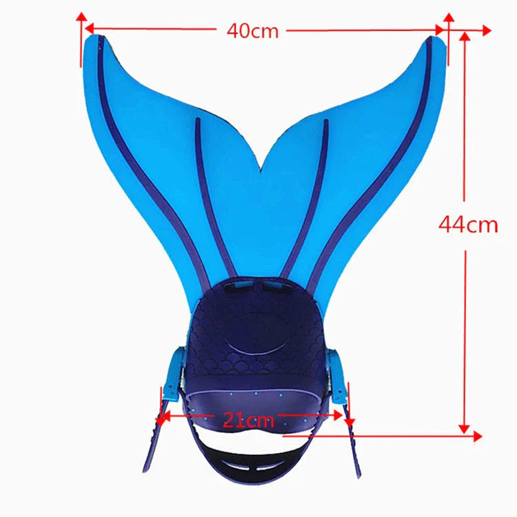 Adjustable swim fins in various colors, perfect for mermaid-inspired water activities and building leg strength