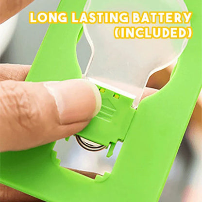 Compact, folding LED lamp with credit card-sized design for portable illumination in emergencies and everyday use