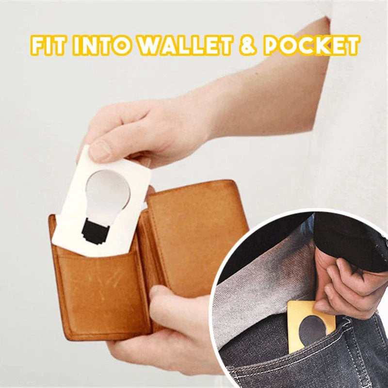 Compact, folding LED lamp with credit card-sized design for portable illumination in emergencies and everyday use