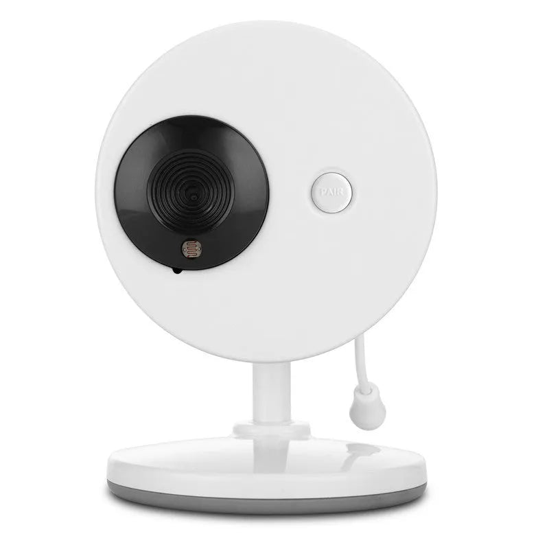 White wireless baby monitor with 3.5 inch display showing night vision nursery footage