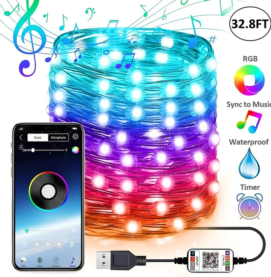 10m Bluetooth RGB Christmas tree light string with 100 waterproof LEDs and remote control