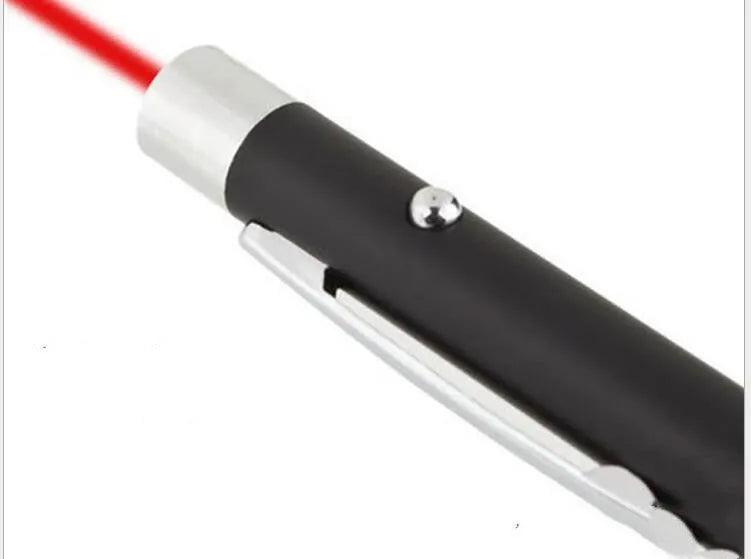 A black laser pointer pen on a white background, showing its slim 13.5cm length and button.