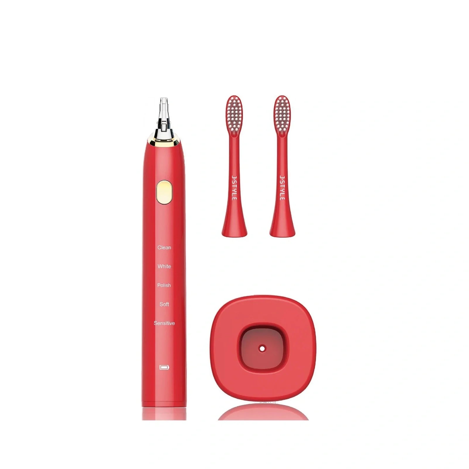 White waterproof electric toothbrush with inductive charging base and 5 nursing mode settings
