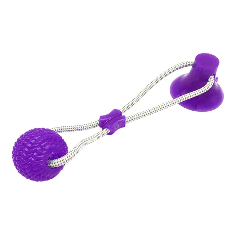 Dog biting sucker multifunction pet molar bite toy with rubber, TPR and cotton fibre rope in red, blue, green, orange or purple
