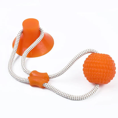 Dog biting sucker multifunction pet molar bite toy with rubber, TPR and cotton fibre rope in red, blue, green, orange or purple