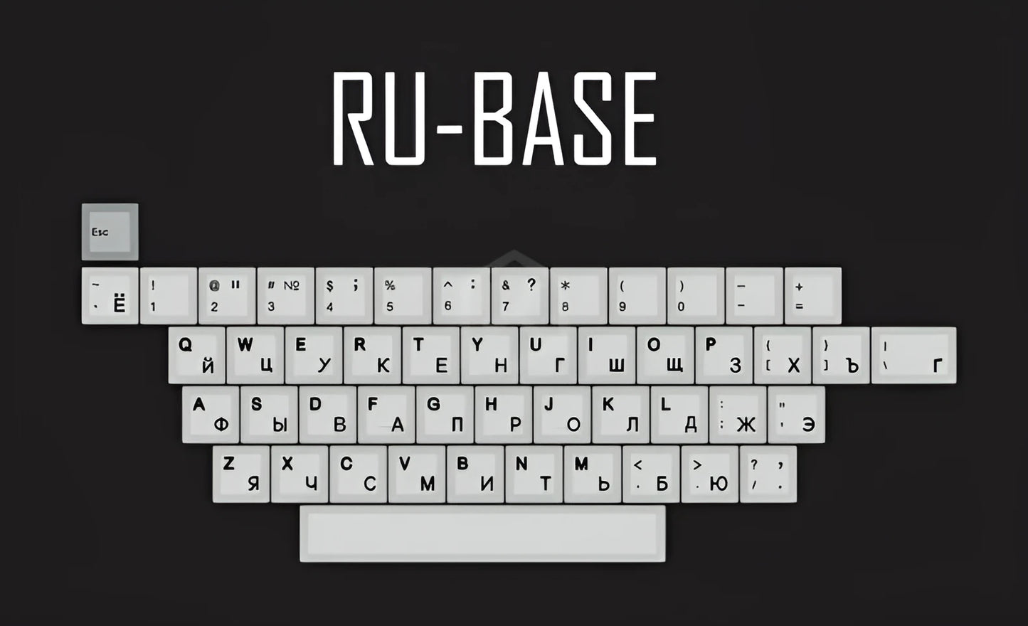 Close-up of black thick PBT keycap with dye-sublimated Japanese Root font legend